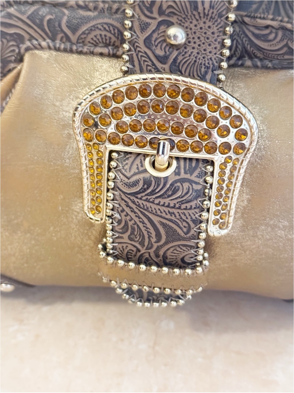 Kathy Van Zeeland Amber Rhinestone Gold Rare Handbag Y2K Bling Bridal Buckle - Picture 4 of 11